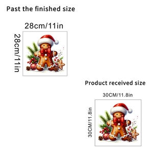 Detailed size chart for gingerbread man wall sticker showing 28x28cm and 30x30cm dimensions