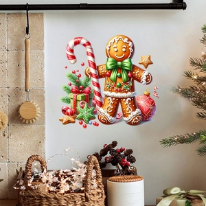 Christmas wall stickers with gingerbread man and candy cane on white wall