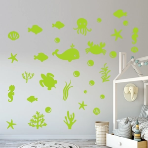 Stickers muraux animaux marins fluorescents avec baleine et tortue pour chambre enfant