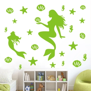 Glow in the dark mermaid and starfish wall stickers for children room nursery decor