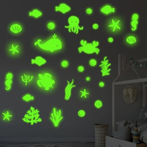 Stickers Muraux Vie Marine Lumineux Dans Le Noir Monde Sous-Marin Autocollants Baleine Poulpe Décoration Chambre Enfant