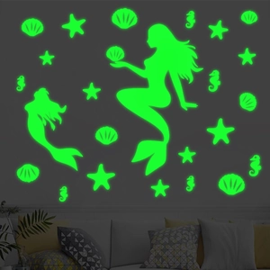 Glow In The Dark Mermaid Shell Starfish Wall Stickers Marine Theme Luminous PVC Decals For Kids Bedroom Nursery Home Decor