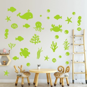 Stickers muraux monde marin lumineux avec baleines et tortues pour chambre d'enfant