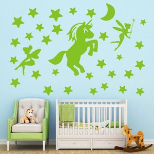 Stickers muraux phosphorescents avec licornes et fées pour décoration de chambre d'enfant