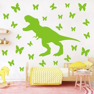 Glow in the dark green dinosaur and butterflies wall stickers for kids bedroom decor