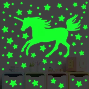Luminous Unicorn Stars Dots Wall Stickers Glow In The Dark PVC Vinyl Decals For Kids Bedroom Nursery Home Wall Decor