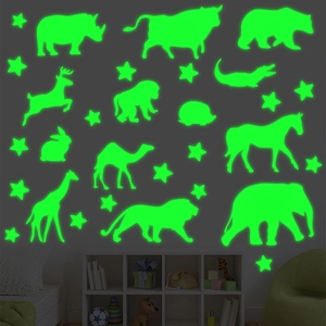 Luminous wall stickers featuring forest animals and stars for a glowing kids room decor