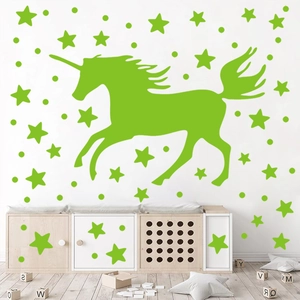 Luminous unicorn and stars wall stickers set for children room wall decoration