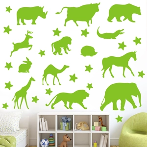 Glow in the dark forest animal wall stickers and stars set for kids bedroom decor