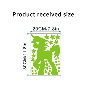 Glow in the dark unicorn and stars wall sticker set measuring 20x30cm for home decor