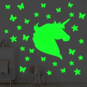 Stickers muraux licorne et étoiles lumineuses brillants dans le noir pour chambre
