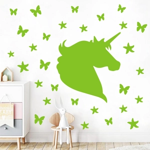 Autocollants muraux licorne et étoiles vert fluo pour décoration de chambre d'enfant