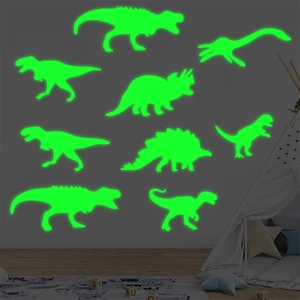 Luminous dinosaur wall stickers set of 9 showing fluorescent glow in kids room decor