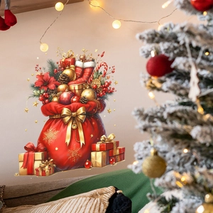 Christmas gift bag wall stickers with festive red gift boxes and golden snowflakes