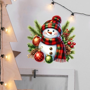 Christmas snowman wall sticker with winter hat and scarf for home festive decoration