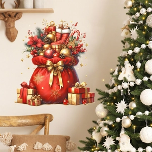 Christmas gift bag wall decal with festive ornaments for living room holiday decoration