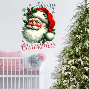 Décor de chambre d'enfant avec sticker mural Père Noël et lettrage Merry Christmas