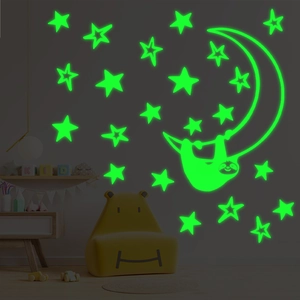 Luminous koala on moon and stars wall stickers with green glow in the dark for kids room