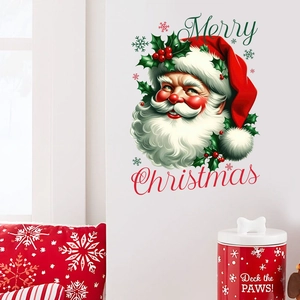 Sticker mural autocollant Père Noël avec texte Joyeux Noël pour décoration intérieure