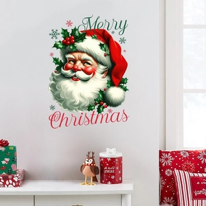 Sticker Mural Père Noël Merry Christmas Imperméable en PVC Décalcomanie pour Salon Chambre Décoration de Maison de Vacances