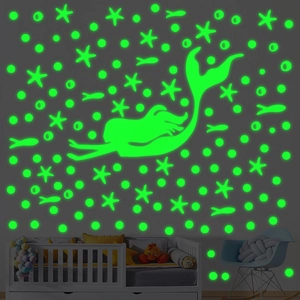Luminous Mermaid Wall Stickers Glow In The Dark Sea Creatures Bubbles Starfish Fluorescent PVC Decals For Kids Bedroom Nursery Home Decor