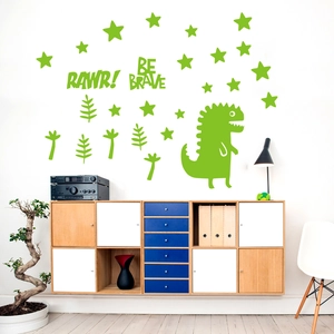 Glow in the dark dinosaur wall stickers with stars for kids room home decor