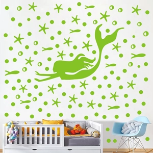 Luminous green mermaid and starfish wall stickers set for children's bedroom decor