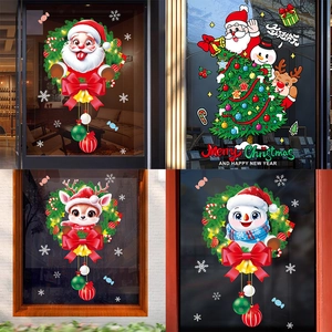 Stickers de Fenêtre de Noël Père Noël Renne Bonhomme de Neige Autocollants Statiques Double Face pour Porte Vitrée