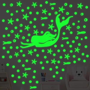 Luminous mermaid wall stickers with glowing stars and fish for kids room decoration