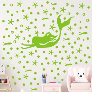 Luminous mermaid wall stickers with stars and bubbles for nursery room decoration