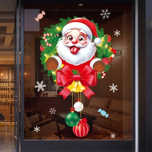 Stickers de Noël Père Noël avec couronne et cloches pour décoration de vitre festive