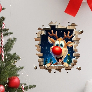 Détail macro d'un sticker mural renne de Noël 3D avec un design créatif d'effet brise-mur