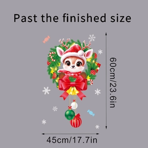 Détail d'un sticker de Noël 60x45cm avec renne et couronne festive pour fenêtre