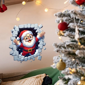 3D muursticker met cartoon Kerstman en muurdoorbraak-effect voor kerstdecoratie in huis