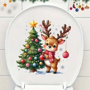 Christmas reindeer and xmas tree self-adhesive wall and toilet lid decoration decal