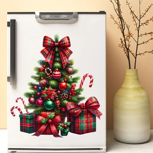 Christmas Tree And Gift Boxes Wall Sticker PVC Waterproof Self Adhesive Festive Decal For Living Room Fridge Decoration
