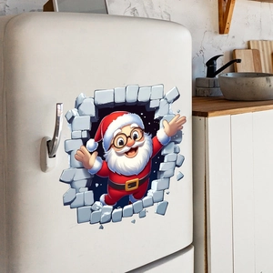 Detail van de 3D Kerstman muursticker met een realistisch gebarsten muur effect