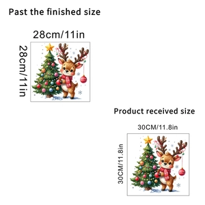 Detailed size guide for Christmas deer and wreath wall sticker with dimensions