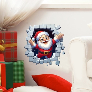 3D kerstmuursticker met kerstman die door de muur breekt voor huisdecoratie