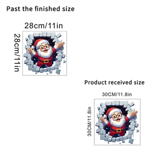 Gedetailleerde maattabel voor 3D Kerstman muursticker met bladformaat en eindresultaat 30x30cm