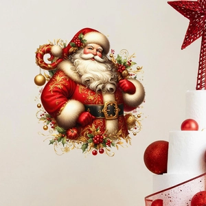 Self-adhesive Santa Claus wall sticker with gold embroidery for Christmas home decor