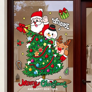 Autocollants de fenêtre de Noël double face avec Père Noël et renne pour décor de fête