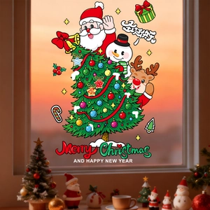 Détail d'autocollants statiques Père Noël et renne avec texte Merry Christmas pour vitre