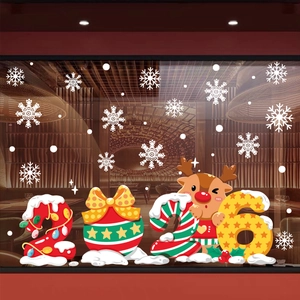 2026 Christmas Window Sticker Reindeer Snowflake Static Cling New Year Party Glass Door Home Decor Waterproof PVC Mural Decal
