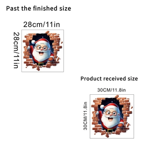 3D Kerstman muursticker afmetingen met 28x28 cm referentieformaat na het plakken