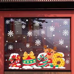 2026 Christmas window static clings with cute reindeer, snowflakes, and festive patterns