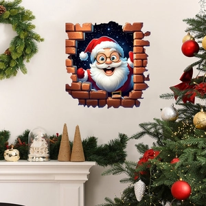 Creatieve 3D Kerstman muursticker met realistisch detail van een gebroken bakstenen muur