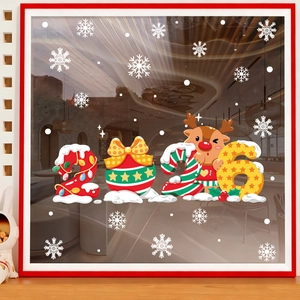 2026 Christmas reindeer and snowflake static window stickers for festive glass decoration