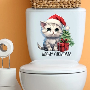 Christmas cat and pine tree self-adhesive wall sticker for home holiday decoration