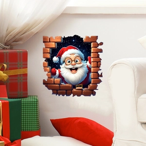 3D Kerstman muursticker met muurbreuk effect voor een gezellige kerstsfeer in de kamer
